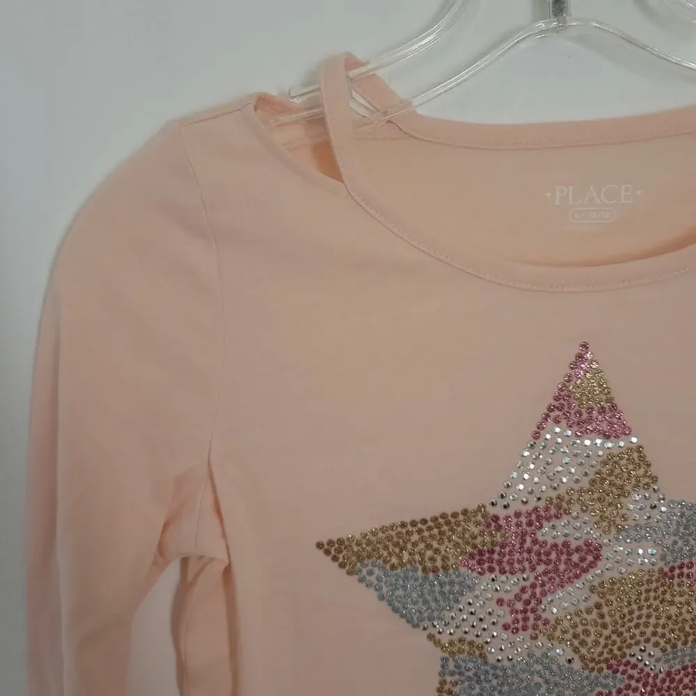 NWOT The Children's Place Embellished Long Sleeve Tee Pink Star Large